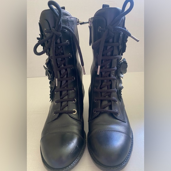 Valentino Black Leather Rose Combat Boots Size 36 - Picture 8 of 16